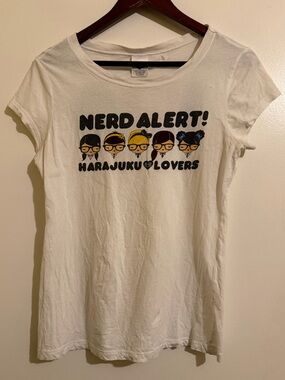 Harajuku Lovers White "Nerd Alert!" Graphic Tee